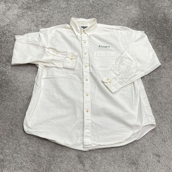 Lands' End Dress Shirt Mens Large White 100% Cotton Button Down Long Sleeve Work - Picture 1 of 14
